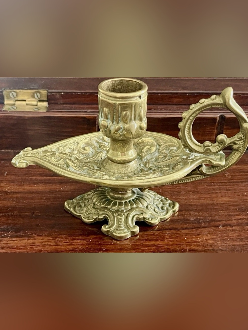 Ornate Brass Antique Candle Holder with Face